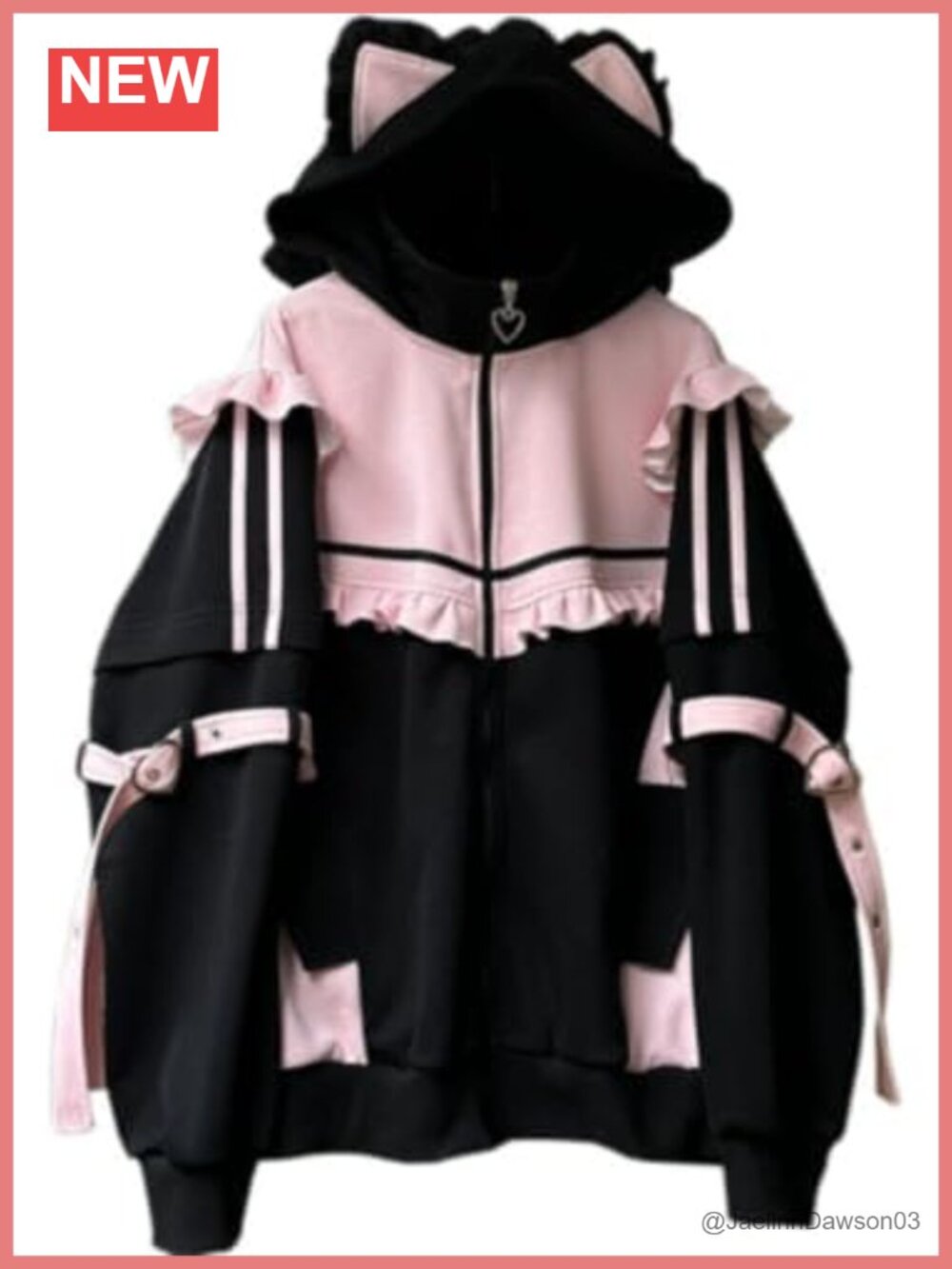Oversized Zip Up Hoodie Cat Ears Kawaii Jirai Kei Gothic Anime Top